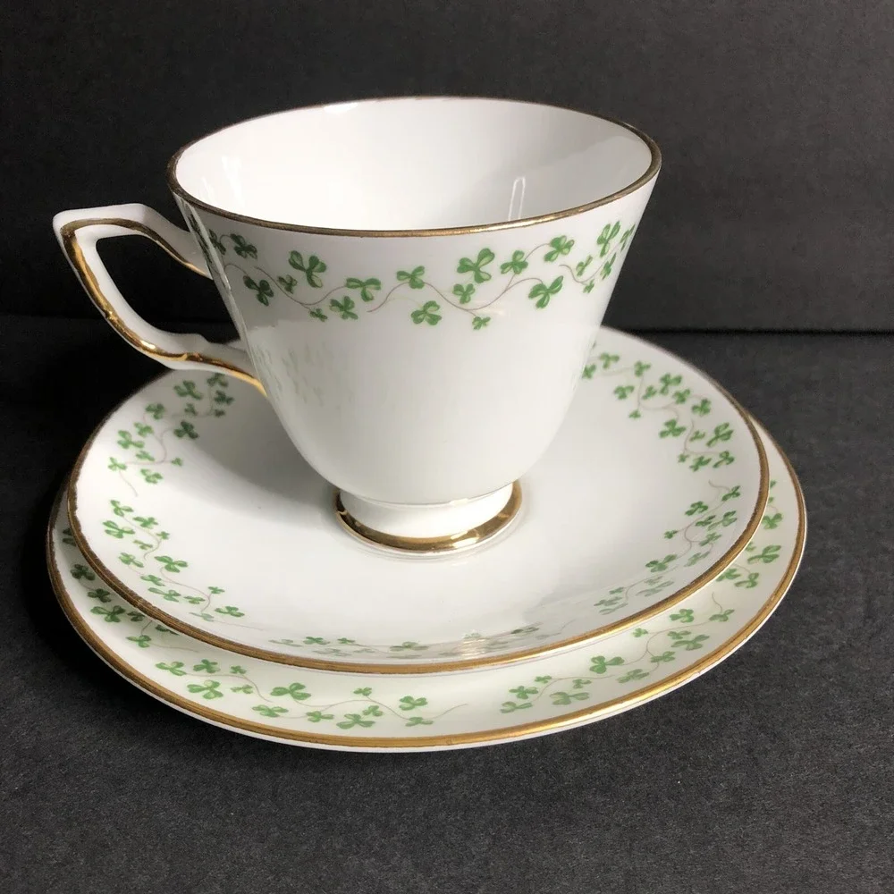 Royal Tara Shamrock Cup Saucer and Bread Plate Smooth Edge Made in Ireland 3 Pc